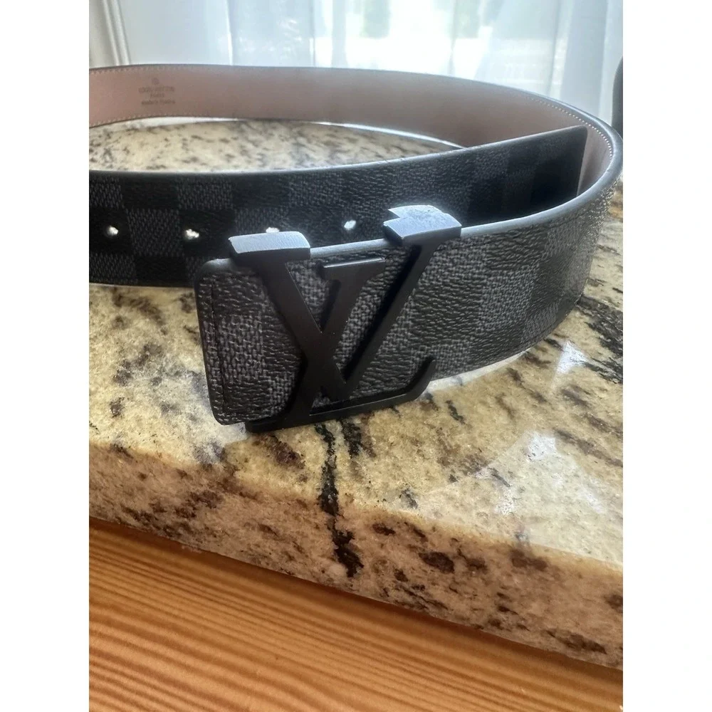 Louis Vuitton Damier Graphite LV Belt, Large Initials- mens Designer Sz44/110